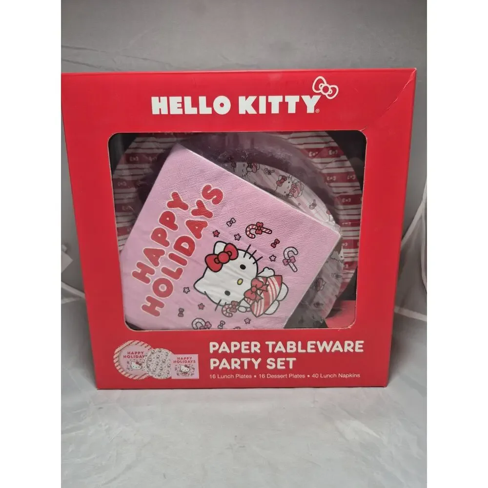 💥 Hello Kitty CHRISTMAS Paper Tableware Party Set Happy Holidays NEW Boxed 72 T